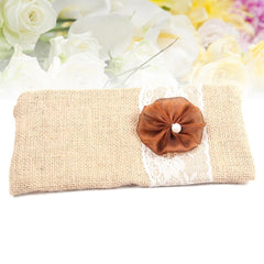 Burlap Clutch Bag Flower Lace Makeup Bag
