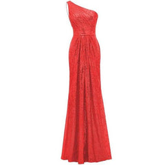 Cap Sleeves  Mermaid Sequined One Shoulder Bridesmaid Dress