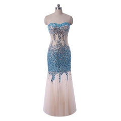 Celebrity Inspired Dress Gorgeous Mermaid Rhinestone Crystal See Through Long