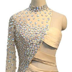 Celebrity Inspired Dress Mermaid One-shoulder Long Sleeves Chiffon Crystals