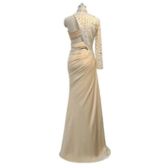 Celebrity Inspired Dress Mermaid One-shoulder Long Sleeves Chiffon Crystals