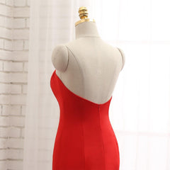 Celebrity Inspired Dress Mermaid V-neck Sweep Train Satin Red Backless