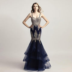 Celebrity Inspired Dress Spaghetti Strap Blush Mermaid with Golden Crystal Appliques