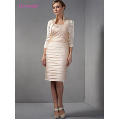 Champagne Mother Of The Bride Dresses Sheath With Jacket Knee Length Plus Size Short Elegant Groom Mother Dresses Wedding