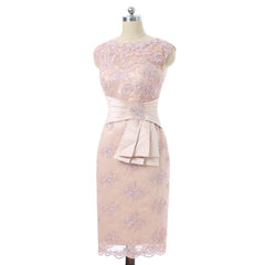 Champagne Sheath Knee Length Lace Beaded Dress