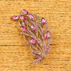 Crystals Rhinestone Leaf Brooch 6 Colors