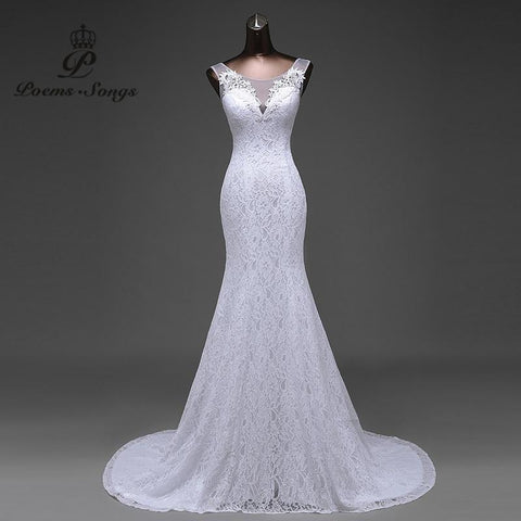 Elegant Beautiful Lace Flowers Mermaid Wedding Dress