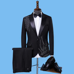 Embroidery Blazers Slim Fit Red White/Black Tuxedos Single Buttons