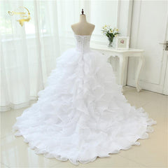 Fashion A Line Applique With Beading Ruffles Wedding Dress