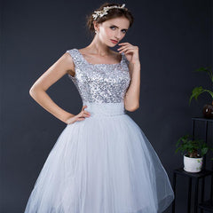 Formal Dress for Home Coming / Prom A-line Cap Sleeves Short Mini Tulle Sequins