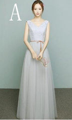 Formal Dress Home Coming / Prom gray v neck modest long