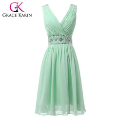 Grace Karin Chiffon Short Bridesmaid Dress Knee Length V-Neck Beaded and Sequins