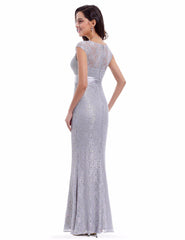 Lace Mermaid Evening Dresses 2018 Ever Pretty XX89780PEB V Neckline Elegant Peach Collar Long Evening Party Dress