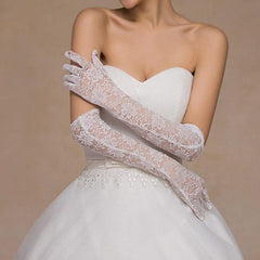 Lace Women Bridal Gloves Elbow Length Full Finger
