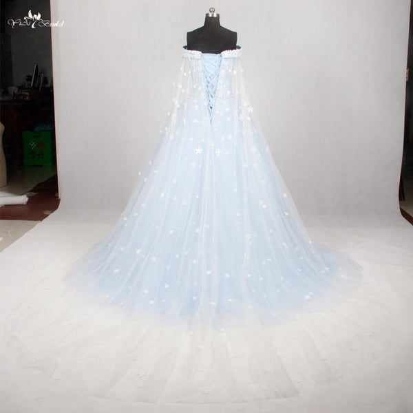 Light Blue Wedding Dress Princess Style Off the Shoulder Winter Weddin