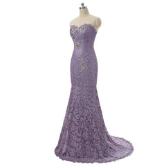 Light Purple Mermaid Sweetheart Beaded Lace Dress