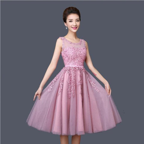 Many Colors Illusion Flowers Beading A-line Knee Length Bridesmaids Dress