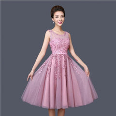 Many Colors Illusion Flowers Beading A-line Knee Length Bridesmaids Dress