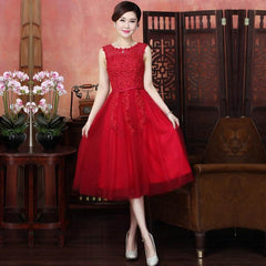 Many Colors Illusion Flowers Beading A-line Knee Length Bridesmaids Dress