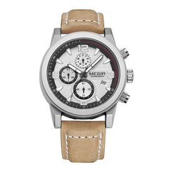 Megir Analog Quartz Watch  Leather  Waterproof
