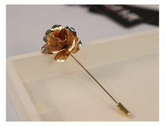 Men's Floral Lapel Stick Golden Brooch