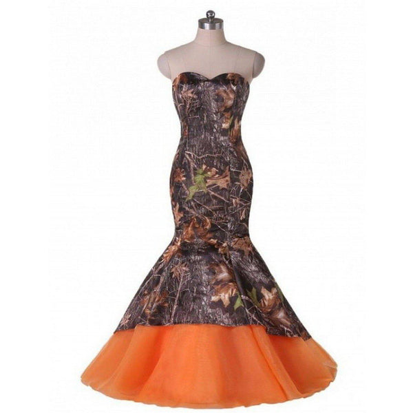 Mermaid Camo Wedding Dresses Sleeveless Sweetheart Lace Up, As Picture / 2