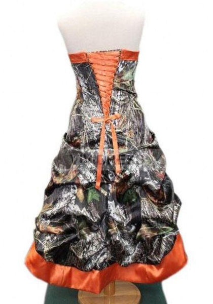 Mossy Oak Camo Strapless Hi-lo Orange Camouflage Bridesmaid Dress Cors