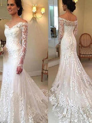 Off the Shoulder Mermaid Wedding Dress 2019 Long Lace Sleeves
