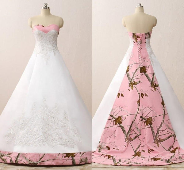 pink camo wedding dress Pink Camo Wedding Dresses Sleeveless Sweetheart Lace Up Camouflage