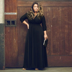 Plus Size Long V Neck Maxi Evening Party Cocktail Dress