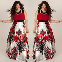Plus Size Women Floral Printed Long Evening Formal Dress