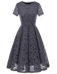 Tea Length Floral Lace Cocktail Dress