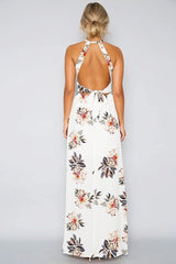 Floral Print Halter Chiffon Long Dress