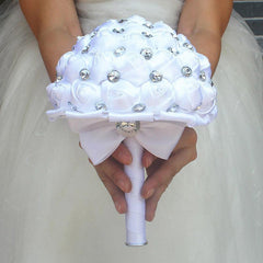 Pure White Silk Wedding Bouquet with Silver Gem