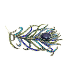 Rhinestone Peacock Feather Brooch