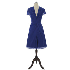 Royal Blue A-line Cap Sleeves Chiffon Dress also in Blk