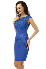 Royal Blue Knee Length Lace Top Dress