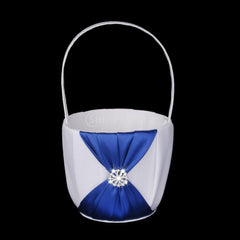Satin Crystal Flower Girl Basket White Blue