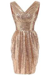 Sequin Bridesmaid Dresses Deep V-Neck Short