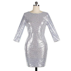 Sequined short Three Quarter sleeves Sheath Wedding Guest Dress