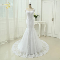 Sexy  Mermaid Tulle With Lace Detachable Straps Long Wedding Dress