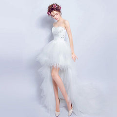 Sexy Unique Wedding Dress Pleat Beads High/Low  Short Train Wht/Pink