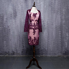 Sheath 3/4 Sleeves Red Lace Knee Length Dress