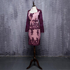 Sheath 3/4 Sleeves Red Lace Knee Length Dress