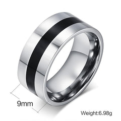 Simple Men's Rings with Black Line in The Middle Stainless Steel