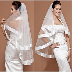 Simple Tulle Wedding Veil Two Layer Thick Ribbon Edge