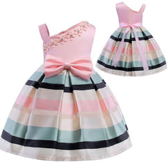 Stamp Striped Strapless Dress With Bow