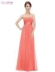 Strapless Ruched Bust Chiffon Long Bridesmaid Dress