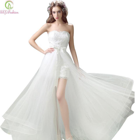 Super Sexy and Unique Wedding Dress High Low Dress 2 Pc Lace