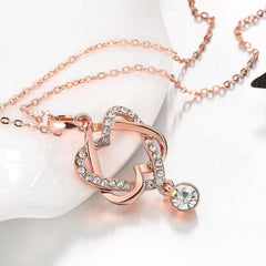 Swarovski Crystal 18K Rose Plated Intertwined Hearts Necklace